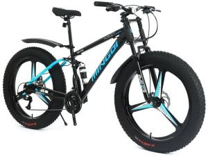 Велосипед MINGDI 26" FAT BIKE 732 (24ск., литые диски, сталь, двухподвес) черный/синий