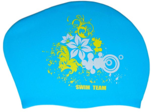 Шапочка для плавания SPRINTER SWIM TEAM KW-F (для длинных волос) цветы, голубой