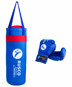 Набор боксерский детский RUSCOsport (перчатки 6 ун., к/з + мешок) синий