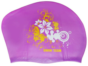 Шапочка для плавания SPRINTER SWIM TEAM KW-F (для длинных волос) цветы, фиолетовый