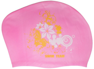 Шапочка для плавания SPRINTER SWIM TEAM KW-F (для длинных волос) цветы, розовый