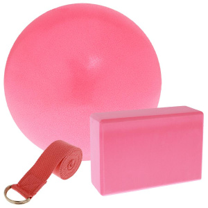 Набор д/йоги и фитнеса SANGH (блок+ремень+мяч), цвет розовый (2579466)