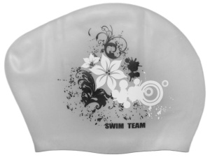 Шапочка для плавания SPRINTER SWIM TEAM KW-F (для длинных волос) цветы, серебро