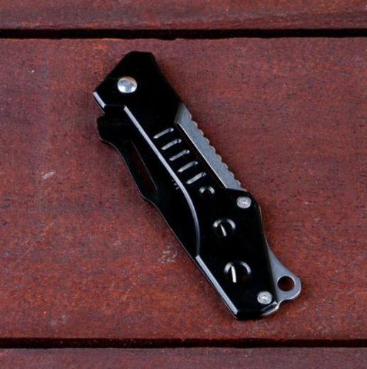 Нож складной лезвие 7,4 см с отверстием, рукоять черный металл, без фиксатора, 17х2,5 см (2732080)