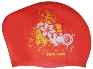 Шапочка для плавания SPRINTER SWIM TEAM KW-F (для длинных волос) цветы, красный