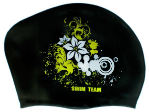 Шапочка для плавания SPRINTER SWIM TEAM KW-F (для длинных волос) цветы, черный