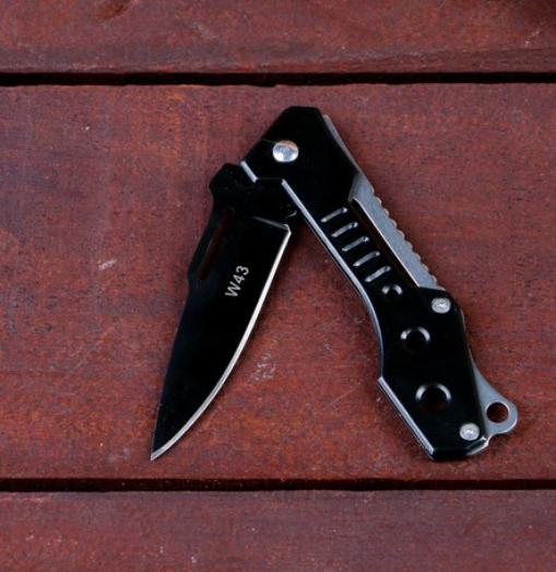 Нож складной лезвие 7,4 см с отверстием, рукоять черный металл, без фиксатора, 17х2,5 см (2732080)