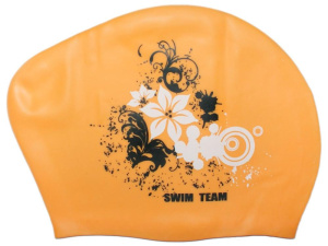 Шапочка для плавания SPRINTER SWIM TEAM KW-F (для длинных волос) цветы, оранжевый