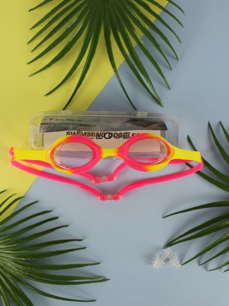 Очки для плавания ELOUS YG-1300, цв. розовый/желтый