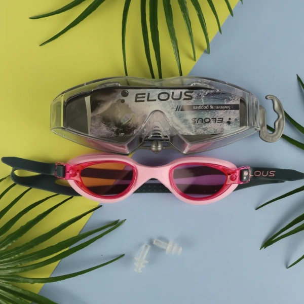 Очки для плавания ELOUS YG-2700, цв. розовый/серый