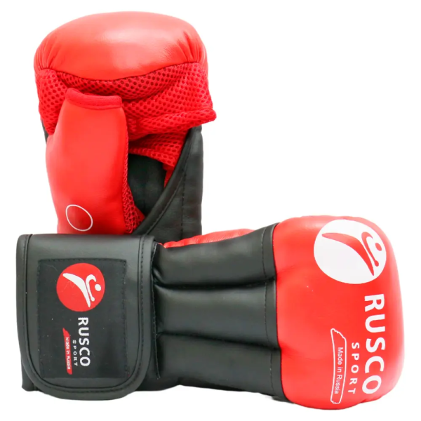 Перчатки для рукопашного боя RUSCOsport PRO, к/з, красные. Oz 10