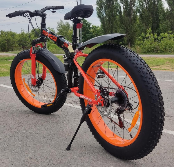 Велосипед MINGDI 24" FAT BIKE 730 (21ск., скл рама, двухподвес) черный/оранжевый