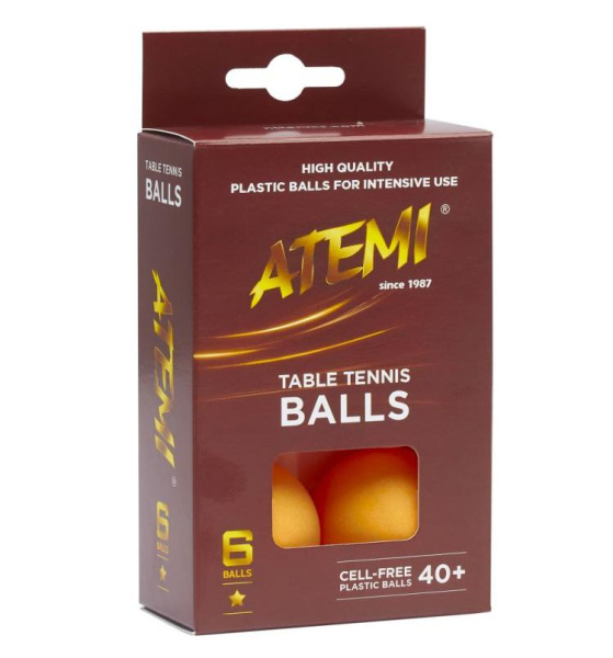 Мячи для н/т ATEMI ATB101 1* оранж 6 шт