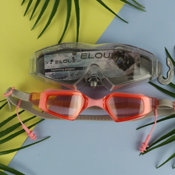 Очки для плавания ELOUS YG-3600, цв. розовый/серый
