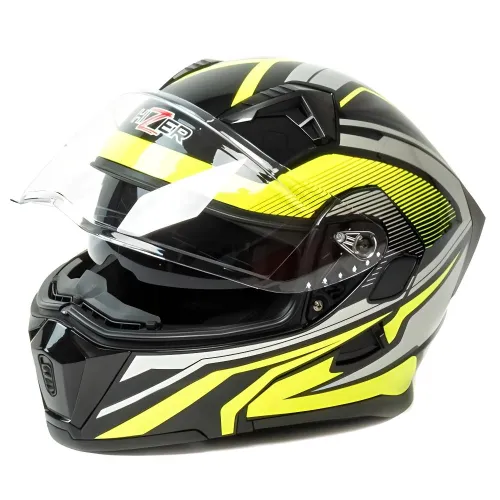 Шлем мото модуляр HIZER J5906 (XL) black/neon yellow (2 визора) (14703)