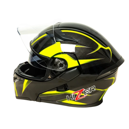 Шлем мото модуляр HIZER J5902 (M) black/neon yellow (2 визора) (14746)