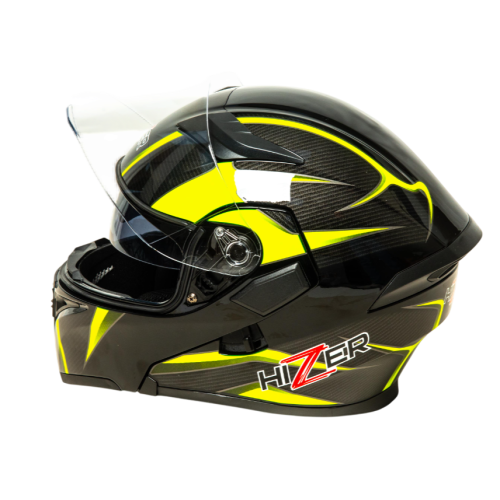 Шлем мото модуляр HIZER J5902 (S) black/neon yellow (2 визора) (14745)
