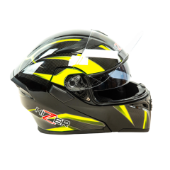 Шлем мото модуляр HIZER J5902 (S) black/neon yellow (2 визора) (14745)