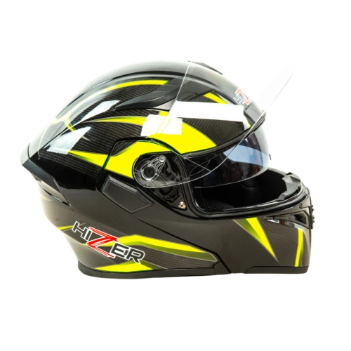 Шлем мото модуляр HIZER J5902 (XL) black/neon yellow (2 визора) (14747)