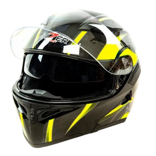 Шлем мото модуляр HIZER J5902 (M) black/neon yellow (2 визора) (14746)