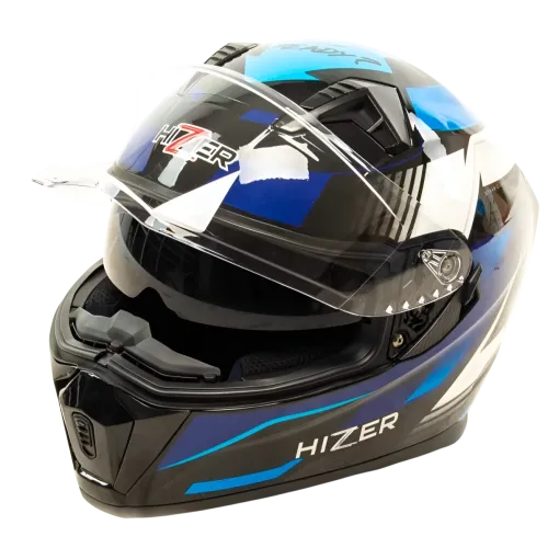 Шлем мото интеграл HIZER J5320 #1 (L) черный/синий (2 визора) (14712)