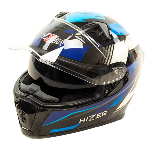 Шлем мото интеграл HIZER J5320 #1 (S) черный/синий (2 визора) (14713)