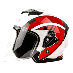 Шлем мото открытый HIZER J222 (S) white/red (2 визора) (13518)