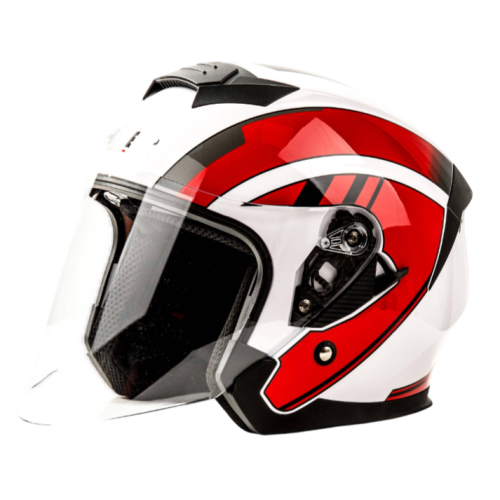 Шлем мото открытый HIZER J222 (S) white/red (2 визора) (13518)