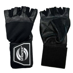 Перчатки для т/а SPRINTER кожа, ткань, черный, широкий напульсник р. S (16304)