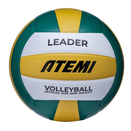 Мяч в/б ATEMI LEADER, PVC, 18 п., желт/бел/зел