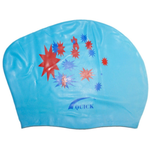 Шапочка для плавания SPRINTER для длинных волос QUICK звёзды (Голубой)