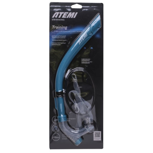 Трубка для плавания ATEMI Classic snorkel, TCS1GN, бирюзовый