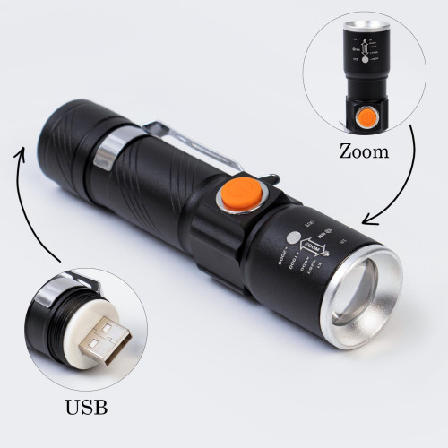 Фонарь SIMA светодиодный,  3 Вт, 1200 мАч, XPE, USB, zoom, (9321840)