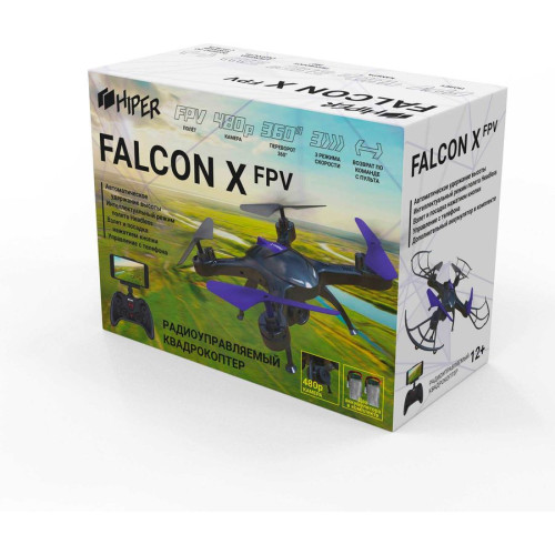 Игрушка КВАДРОКОПТЕР Hiper HQC-0003 Falcon X FPV 0.3Mpix VGA WiFi ПДУ черный/фиолетовый