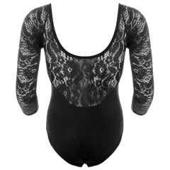 Купальник гимнаст SIMA Кружево 3, хлопок 95%, эластан 5%, длинный рукав, цвет черный (р. 32) (379499