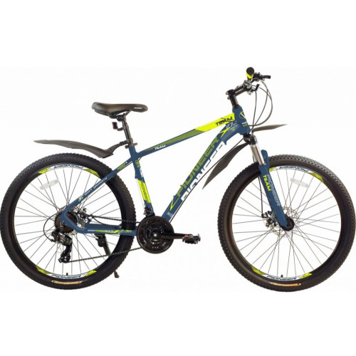 Велосипед PIONEER 27,5" TEAM, ал, рама 18", 21-ск, т.сер/желт/бел