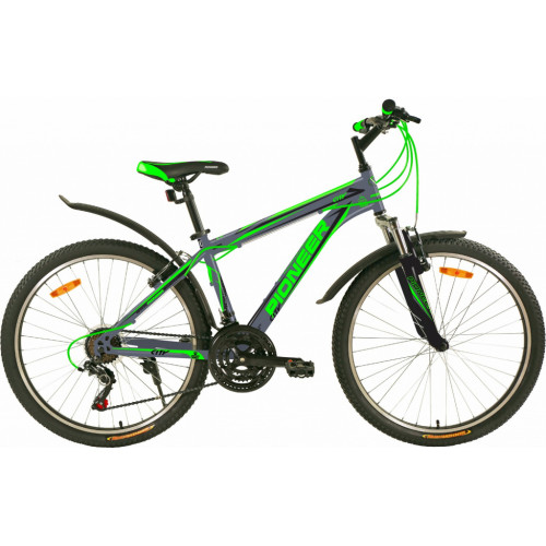 Велосипед PIONEER 26" CITY, рама сталь 16", 21-ск, сер/черн/зел
