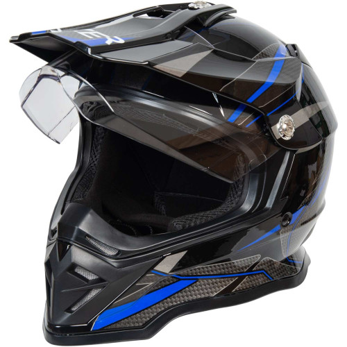 Шлем мото мотард HIZER B6197-1 (S) black/blue (13267)