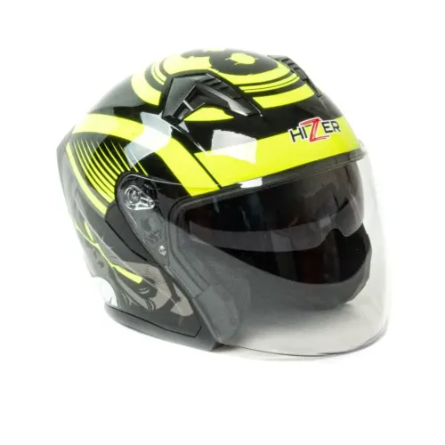 Шлем мото открытый HIZER J228 (M) black/neon yellow (14694)