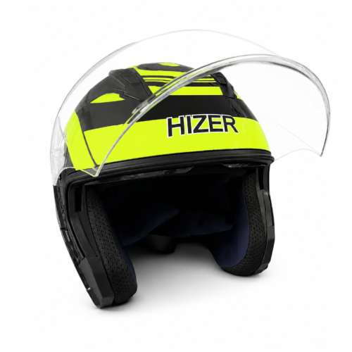 Шлем мото открытый HIZER J228 (M) black/neon yellow (14694)