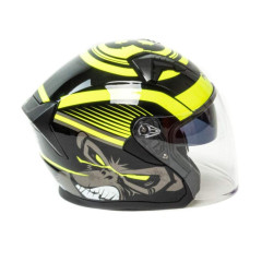 Шлем мото открытый HIZER J228 (S) black/neon yellow (2 визора) (14693)