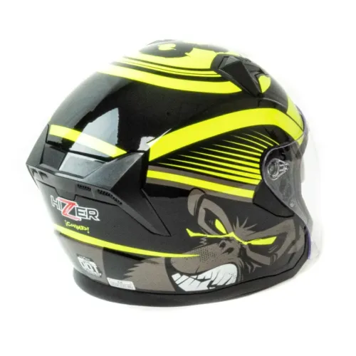 Шлем мото открытый HIZER J228 (S) black/neon yellow (2 визора) (14693)