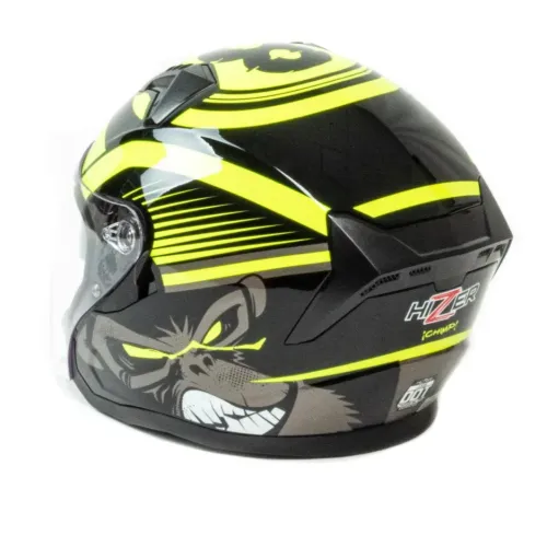 Шлем мото открытый HIZER J228 (S) black/neon yellow (2 визора) (14693)