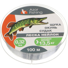 Леска AZOR FISHING нейлон 100м, 0,32мм, 13,5кг (щука, окунь, судак) (144-005)