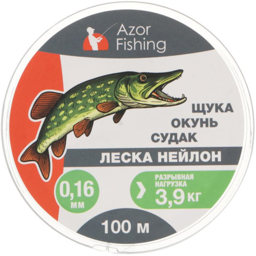Леска AZOR FISHING нейлон 100м, 0,16мм, 3,9кг (щука, окунь, судак) (144-034)