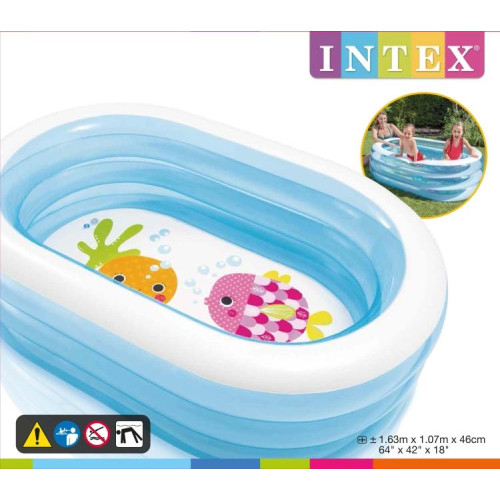 Бассейн INTEX 57482 надувной, детский Морские друзья, с надувным дном, 163х107х46см, 3+