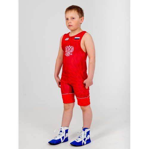 Трико борцовское BOYBO PROFI GERB BT30 одностороннее, цв. красный, р. S