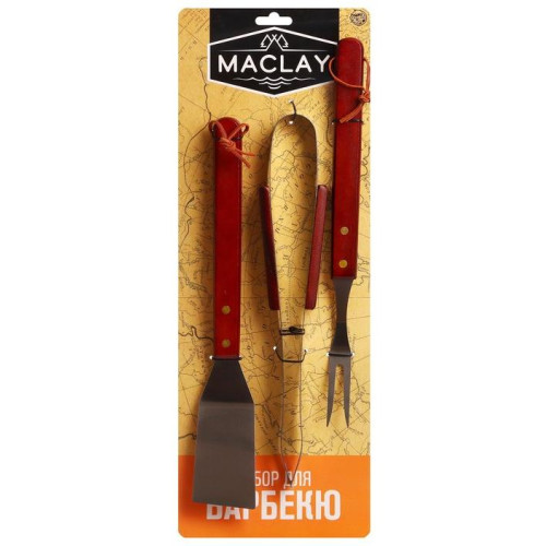 Набор для барбекю MACLAY лопатка, щипцы, вилка (134213)