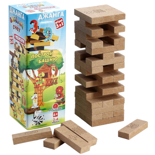 Игра ПАДАЮЩАЯ БАШНЯ 3в1 ДЖАНГА. МЕМОРИ. ВЕСЁЛЫЙ СЧЁТ, (5110305)