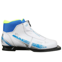 Ботинки лыжные 75мм TREK Winter Comfort 3, цв. белый/синий/лайм-неон, лого серебристый, р.35